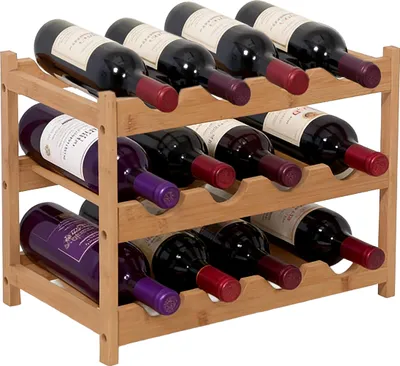 Produktbild von Relaxdays Weinregal, 12 Flaschen, Bambus, HBT 30 x 45 x 23,5 cm, Weinhalter für Rot- & Weißwein, Flaschenregal, natur
