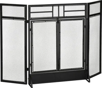 Produktbild von Kamin Funkenschutz - 820-237 Kaminschutzgitter - 3-teilig - Faltbar - Doppeltür - Freistehend - 120 cm breit - Schwarz