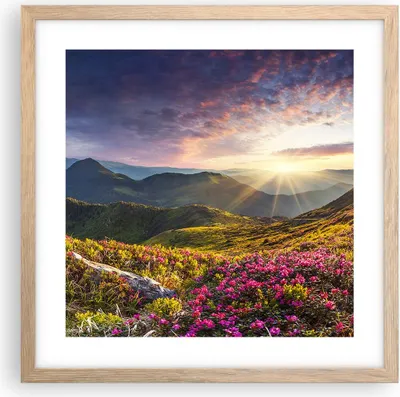 Produktbild von Gerahmtes Poster - Rahmen in heller Eiche - Gebirge Wiese Landschaft Wald - 40x40 cm - Wand Bild - Wanddeko - Wandbilder - Wandposter - Bilderrahmen - Bilder - Kunstdruck - Wandbild - P2NAC40x40-3152