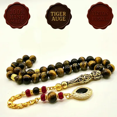 Produktbild von Tesbih Tespih TIGERAUGE KAPLANGÖZÜ Echter Stein Rosary Prayerbeads Kapsül Subha Tasbih Misbaha Gebeteskette