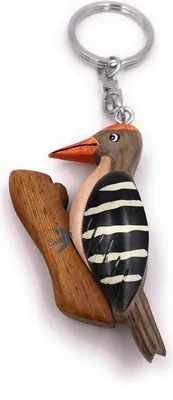 Image de Onwomania Porte-clés bois pic oiseau forêt sur branche pic épeiche zoo pendentif breloque