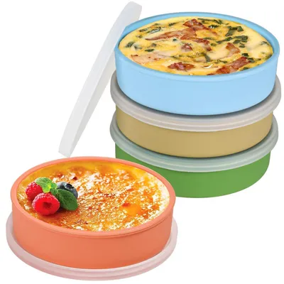 Image de Moules en silicone pour friteuse à air chaud, 10 cm, lot de 4 avec couvercles