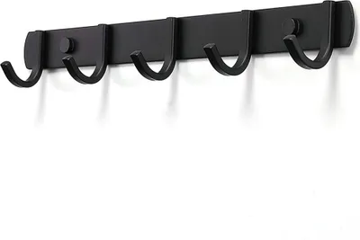 Produktbild von Kleiderhaken, Wandmontage, Kleiderhaken Wand, 5 Haken, schwarz, Garderobenhaken, Hutleiste, Schlüsselhaken für Wand, Jackenhalter Wand