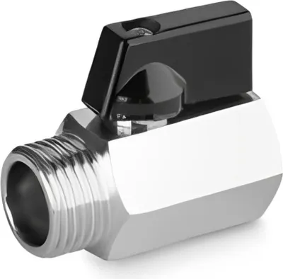 Obrázok produktu pre Mini guľový kohút z mosadze, pochrómovaný, s čiernou rukoväťou, 1/2" AG x 1/2" IG