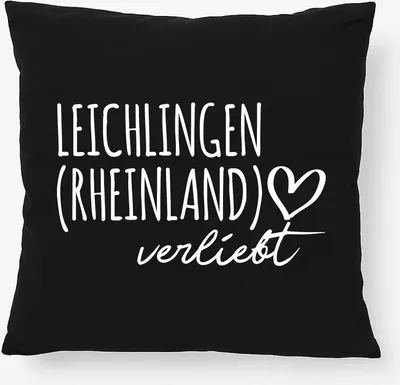 Produktbild von Huuraa Kissen Leichlingen Rheinland verliebt 40x40cm mit Füllung Black Baumwolle Dekokissen Geschenkidee