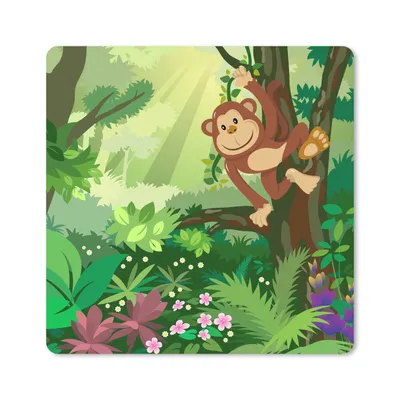 Produktbild von MuchoWow® Mauspad Mousepad Affe - Dschungel - Jungen - Mädchen - Blumen - Kinder 20x20 cm - Mousepads - Maus Mat - Pad - Mausunterlage - Desk Mat - Bureauartikeln