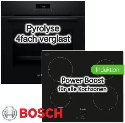 Produktbild von BOSCH Herdset Pyrolyse 3D-Heißluft + Induktionskochfeld PowerBoost TouchSelect Rahmenlos