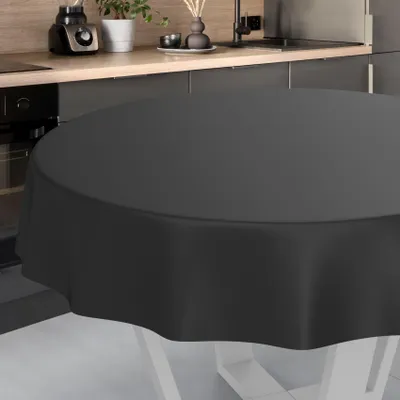 Produktbild von Tischdecke Textil-Optik UNI Schwarz Rund 100cm Schnittkante Wachstuch abwaschbar