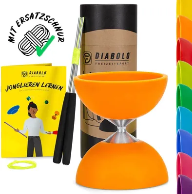 Produktbild von Diabolo Freizeitsport Diabolo Set Basic (orange) mit starrer Achse - inkl. Alu-Handstäben, Ersatzschnur, Anleitung und Geschenkverpackung