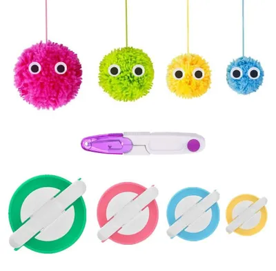 Pompom Maker Set, 4 Größen, mit Schere, DIY Bastelwerkzeug