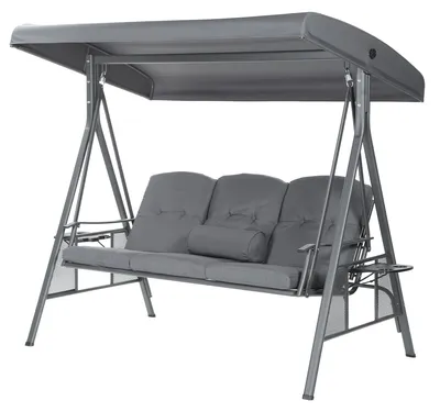 Produktbild von HOME DELUXE - Hollywoodschaukel DESCANSO Grau - 3-Sitzer, B/H/L 115cm x 195cm x 198cm, inkl. Getränkehalter, Sitz- und Rückenkissen I Gartenliege Gartenlounge Schaukelliege
