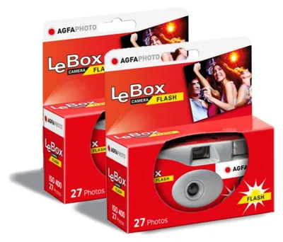 Produktbild von AGFA Photo 601020 LeBox Flash, Einwegkamera, 27 Fotos, optisches Objektiv 31 mm, Grau und Rot, 2er – Grau/Rot