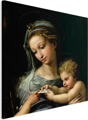 Produktbild von Italienischer Leinwand Leinwandbild - The Virgin of the Rose (Rafael Santi) 60x60 cm Reproduktionen l-E-10879-b-a