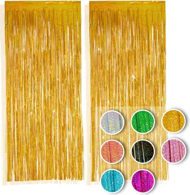 Produktbild von PHENO FLAGS 2 Stück Lametta Vorhang gold , Lametta Girlande für Ihre Party