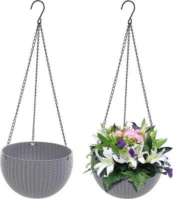 Produktbild von 2 Hängekörbe für den Balkon. Hängekörbe. Blumentöpfe aus Rattan. Hängegefäße für Gärten, Balkone und Fensterbänke.