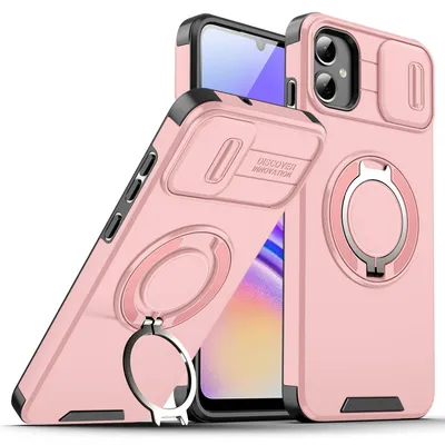 Obrázek produktu pro Dvouvrstvé pouzdro pro Samsung Galaxy A05, s posuvným krytem fotoaparátu a magnetickým kroužkovým stojánkem Růžový