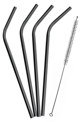 Produktbild von Schwarze Metallstrohhalme, wiederverwendbar, mit Reinigungsbürste, Edelstahl, umweltfreundlich und robust, ideal für heiße und kalte Getränke