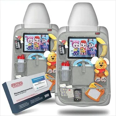 Image de Protection pour siège arrière de voiture, lot de 2 pièces, imperméable, gris, support pour tablette 12 pouces