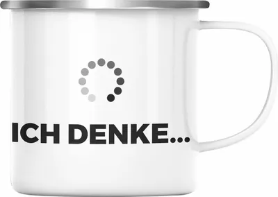 Produktbild von Trendation - Lustige Emaille Tasse mit Spruch Ich Denke Emaille Emaille Tasse mit Spürchen Büro Arbeit Kollege Geschenk (Silber)
