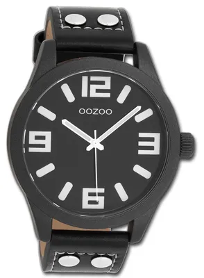 Productafbeelding van Oozoo dames- en herenhorloge, zwarte leren band, quartz, analoog, model D3UOC1091A