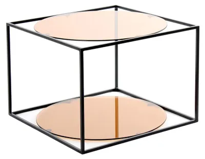 Productafbeelding van Padiro vierkante bijzettafel - 50 x 50 x 36 cm - Zwart - Modern Art deco Glamour - Metaal, Glas - met legplank