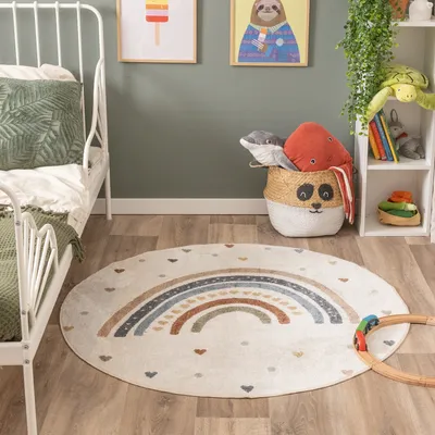 Produktbild von Volero - Waschbarer Kinderteppich Rund - Ravi Rainbow Bunt - Ø 80 cm - Kinderzimmer - Klassik
