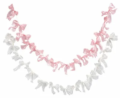 2 Schleifengirlanden, 30 Schleifen, rosa & weiß, Stoff, Dekoration
