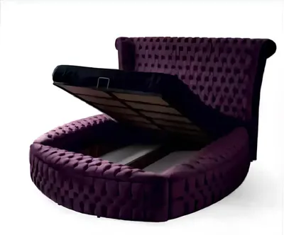 Produktbild von Rundes Chesterfield Bett Lila Betten Möbel Samt Textil Hotel Einrichtung Doppel