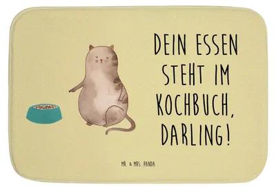 Produktbild von Mr. & Mrs. Panda duschmatte Katze Fressen - Gelb Pastell - Geschenk, Badteppich, Badematte, Badezimmer Matte, Badvorleger, Teppich Bad, Badezimmerteppich