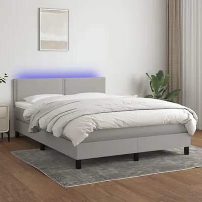Image de vidaXL Lit Boxspring avec matelas & LED Gris clair 140x200 cm Tissu