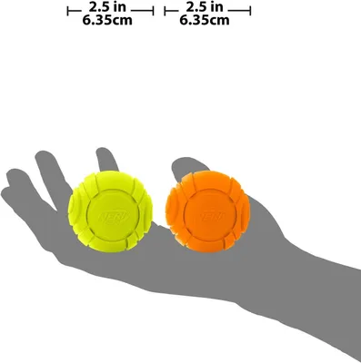 Produktbild von NERF Dog Sonic Ball Hundespielzeug, leicht, langlebig, 6,4 cm, Grün und Orange, 2 Stück