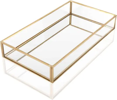 Produktbild von Verspiegeltes Tablett in Goldoptik – 25 × 14 × 4 cm – Kosmetik- und Parfüm-Organizer – kompaktes und elegantes Design