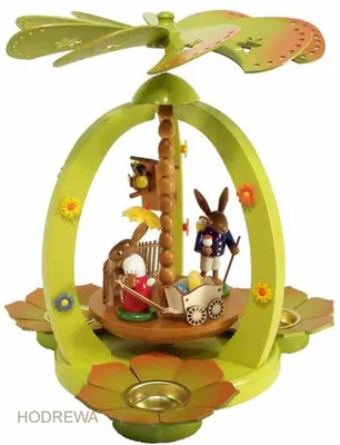 Produktbild von Osterdekoration Pyramide mit Hasen und Handwagen Höhe 28cm NEU
