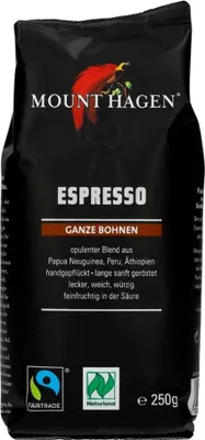 Produktbild von 100 % ARABICA-ESPRESSO-KAFFEEBOHNEN, FAIRTRADE UND , 250 g – MOUNT HAGEN