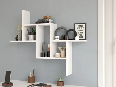 Obrázek produktu pro VBChome Nástěnná police se 6 policemi 90 x 15 x 73 cm Bílá police na knihy Závěsná police Kancelářská police Dřevěný nábytek z MDF desky Ložnice Obývací pokoj Dětský pokoj Moderní bílá barva