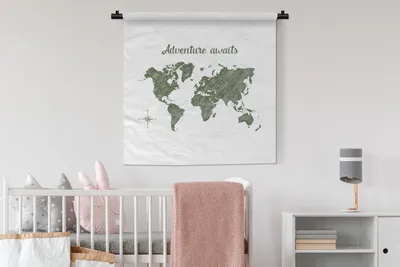 Produktbild von MuchoWow® Wandteppich Wandbehang Weltkarte - Zitat - Grün 90x90 cm Tapisserie Dekoration Wandtuch - Wandaufhänger