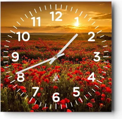Produktbild von Wanduhr - Quadrat - Glasuhr - Mohn Blume Wiese - 30x30cm - Schleichendes Uhrwerk - Lautlos - zum Aufhängen bereit - Dekoration Modern - Wanddekoration aus Glas - C4AC30x30-3643
