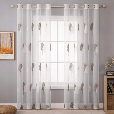 Gardinen mit Blattmuster, bestickt, 2er-Set, 145x140 cm, Polyester