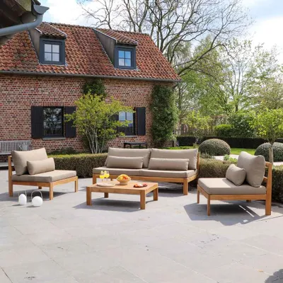 Image de Salon de jardin 4/6 places en teck massif Taupe TOUQUET