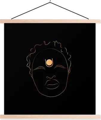Produktbild von MuchoWow® Textilposter Frau - Gold - Strichzeichnung 40x40 cm mit holzfarbenen Rahmen - Posterleiste