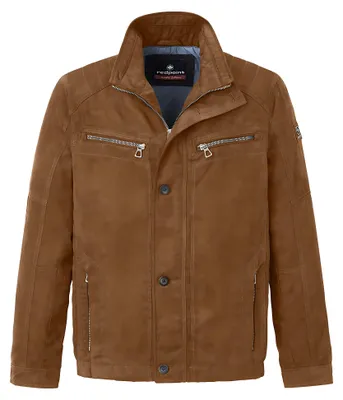 Produktbild von Braune Herren Blouson Jacke mit Frontverschluss, Reißverschlusstaschen und Stehkragen