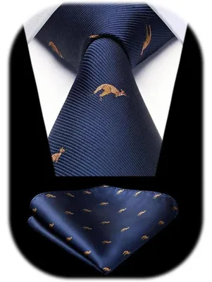 Produktbild von Herren Krawatten & Einstecktuch Set Tiermuster Känguru Marine Blau