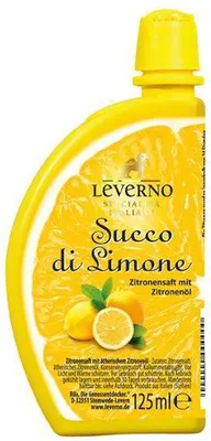 Produktbild von Leverno Succo di Limone 125 G Flasche Mit ätherischem Zitronenöl Charakteristisches Aroma frisch gepresster Zitronen Vegan