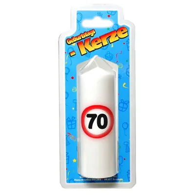 Produktbild von 1 Geburtstags - Kerze " 70 " 70.GEBURTSTAG MOTIV :VERKEHRSSCHILD DEKO TISCHDEKO
