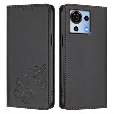 Obrázek produktu pro Kožené pouzdro pro ZTE Blade V50 Vita, motýlí ražbou, peněženkové flip pouzdro se stojánkem Černá