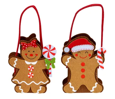 Produktbild von 2er Set Weihnachtstasche Filz H12cm Geschenktüte Nikolaus Lebkuchen Figur Weihnachten Aufbewahrung Präsentkorb Süßigkeiten Filzkorb