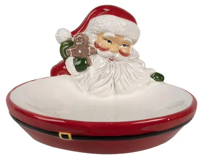 Immagine prodotto di Ciotola decorativa Clayre & Eef 19x16x10 cm in Vetroceramica rossa Babbo Natale
