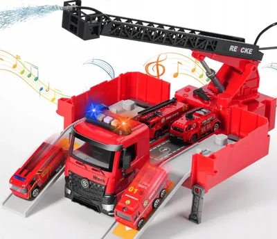 Produktbild von Lolex | Feuerwehrauto mit Parkhaus - 2 in 1 Spielset - mit Lichtern und Geräuschen