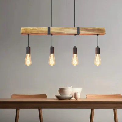 Produktbild von ZMH Pendelleuchte Holz Vintage Esstischlampe E27 Hängeleuchte mit 80CM Holzbalken Industrial Pendellampe für  Esszimmer Wohnzimmer Schlafzimmer Küche