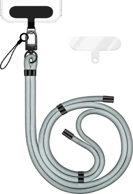 Produktbild von HoldMe Edition - Lanyard mit Karabiner Schwarz & 2 Pads - Universal Handykette Nylon Umhänge Band -  Hellgrau